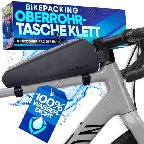 Nextcover® Bikepacking övre rörväska med kardborreband I 100% vattentät tack vare AquaShield-TPU I Kompakt ramväska cykel I Bikepacking väskor för Gravelbike, racercykel, MTB, Top Tube Bag