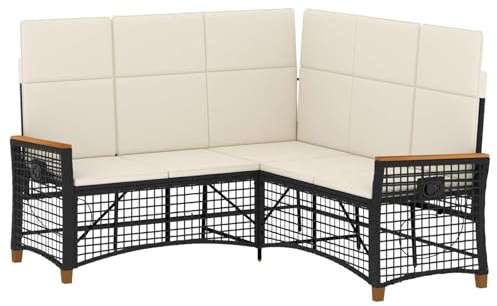 vidaXL Trädgårds fällbar soffgrupp Svart och krämvit konstrotting, Modern Rektangulär Rattansoffa, Väderbeständig Utomhusloungemöbel, Terrasssoffa, Själva, Trädgårdsmöbler