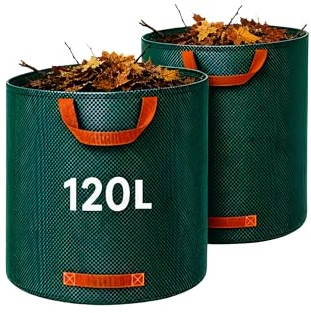 2 x / 120 Litre Garden Waste Bags Heavy Duty 2 Pack Reusable Garden Sacks with Handles - Industrial Fabric for Leaves Trash Debris - Waterproof Rubbish Bags For Plants, Grass & Leaves