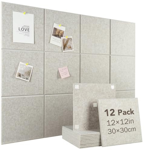 Woovio 120x90cm Große Modulare Filz Pinnwand 12 Pack,Kork Alternative,Kamel | Vision Board, 60 Starke Klebepads nagelfrei, Akustikfilz selbstheilend, Dartscheiben-Schutz für große Wände