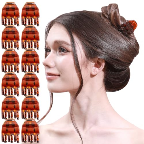 RC ROCHE 12 Stück Haarspangen Damen Dünnes Haar Mini, Medium Braun | 3 Zähne, Small Hair Clips, Kleine Strähnen, Feines Haar, Rutschfest, Halboffene Frisuren, Kleine Dutts, Arbeit, Alltag, Reise