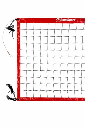 RomiSport professionelles Netz für Beachvolleyball Volleyball 8.5m, 9.5m professionelles Netz zum Strandvolleyball Rot Blau Gelb wetterfest draußen drinnen