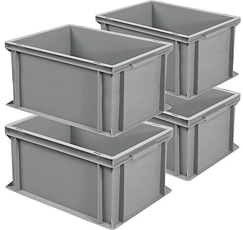 BRB 4x Eurobehälter mit 2 Griffleisten, LxBxH 400x300x220 mm, 21 Liter, grau