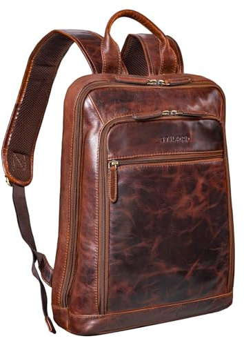 STILORD Watson Laptop Rucksack 15.6 Zoll Leder Backpack Business Lederrucksack Herren Rucksack XL für Breite DIN A4 Ordner Tagesrucksack Vintage Echtleder Farbe:Florida - braun