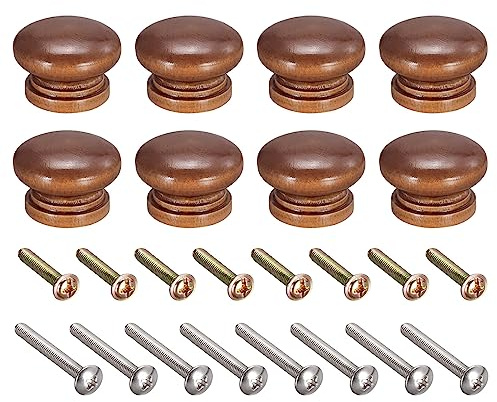 sourcing map Round Wood Knobs, 8pcs 33x23mm Pull Handles for Drawer with Screws Coffee