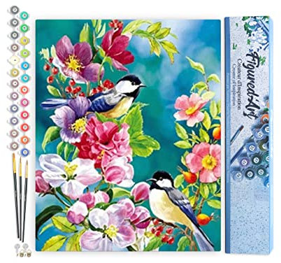 Figured'Art Pintar por Numeros Adultos Pájaros bonitos en primavera - Manualidades pintura acrilica Kit Cuadro DIY completo - 40x50cm sin bastidor