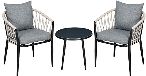 Outsunny 3tlg. Gartenmöbel Set, Garten-Bistroset inkl. 1 Tisch, 2 Stühlen mit Sitzkissen, Balkon-Set, Gartengarnitur für Terrasse, Balkon, Stahl, Grau
