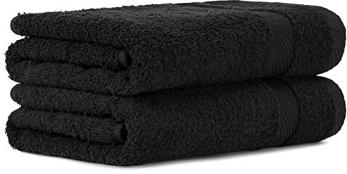 Luckytowel Handtücher Set 50x100 cm 100% Baumwolle, Handtuch-Set 2er Pack Schwarz