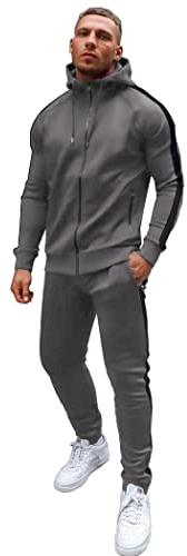 COOFANDY Jogginganzug Herren Trainingsanzug Mit Zugband Sportanzug Warm Tracksuit Sportanzug Set streatwear Trainingsanzüge für Herren mit Kapuze und Full Zip Grau XL