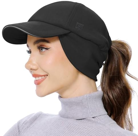 GADIEMKENSD Women's Fleece Ponytail Hat Reflective Winter Hat with Adjustable Headband and FILP Down Ear Warmer