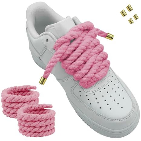 Hugwish 1 Paio Lacci Corda Per Air Force 1, Rope Lace 8mm 140mm, Lacci Intrecciati Grossi Per Scarpe Da Ginnastica, Corsa e Sportive (1, Rosa)