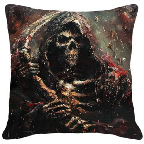 MAFANG 11CT Stickset Für Anfänger Kreuzstich-Set Mit Cartoon-Totenkopf Für Erwachsene, Stickpackungen Zum Selbermachen, Handarbeiten, Kissen-Set, Heimdekoration B 45x45cm