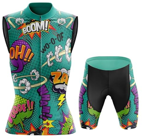 Abbigliamento Ciclismo Donna Completo Bici MTB Estivo,Maglia Ciclista Maglietta da Ciclo Senza Maniche Gilet e Pantaloncini Shorts con 19D Gel Imbottiti,Tuta da Bicicletta Asciugatura Rapida|13,S