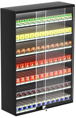 Cigarette Display Case- Wall Mounted Cigarette Rack- Sliding Door With LockCigarette Display Cabinet- 5/10 Pack Of Cigarettes- for Market Store Store Retail (Color : Black, Size : 74.5x28.