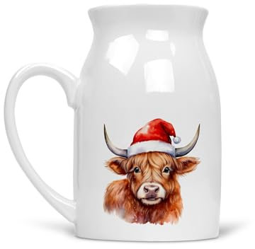 Noble & Page | Charming Highland Cow Milk Jug - Versatile Jug or Vase | Beautiful Hand Printed Gift - Christmas