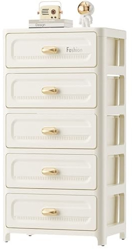 Schubladenbox Kunststoff, 5 Flache Schubladen Organizer, Schubladenschrank Mit Easy-Pull-System, Schreibtisch Organizer, Schreibwaren Aufbewahrung, Platzsparend Robust(Creamy white)