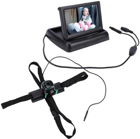 Pyhodi Foldbar 4,3 Tum HD Display Bakåtvänd Bilstolskamera för Småbarn, Dubbla Kamerabyte, Lång Kabel, Roterbar, Enkel Installation med Sugkopp, Babyövervakning