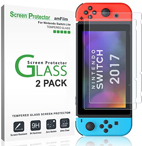 amFilm Displayschutzfolie aus gehärtetem Glas für Nintendo Switch 2017, 2 Stück