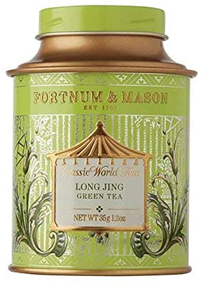 Fortnum & Mason British Tea, Long Jing Green Tea 35 g tè sfuso in un contenitore di latta regalo (1 confezione) NUOVA EDIZIONE - Stock USA