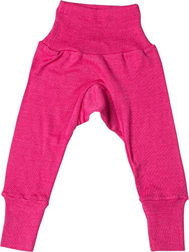 Cosilana Pantalón largo para bebé con cintura, 70% lana virgen de merino, 30% seda. Color rosa. 74 cm-80 cm