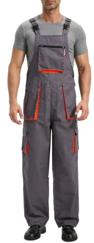 Yukirtiq Men's Bib Overalls Mechanic Work Coveralls Adjustable Strap Painter Jumpsuit with Pockets, Grey, XL