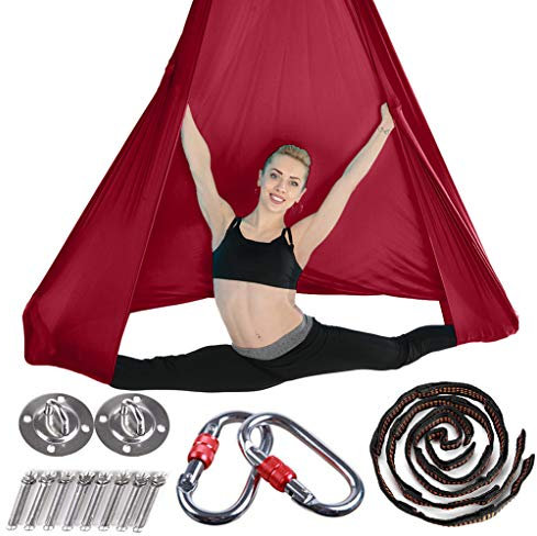 Brinny Yoga DIY Silk Pilates Premium Aerial Silks Equipment Aerial Yoga Tuch Aerial Silk elastische Yoga Hängematte mit Stoff Zubehör 5 Meter Weinrot