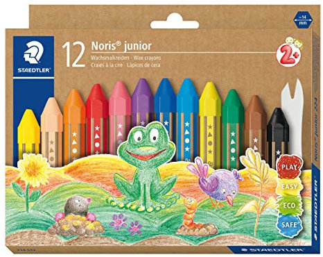 STAEDTLER Wachsmalkreide Noris junior 224, perfekt für kleine Kinderhände, extra bruchsicher, Etui mit 12 Farben, 224 C12