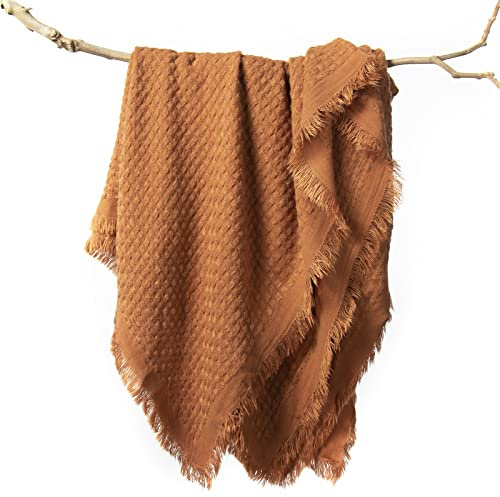 lifein Überwurfdecke für Sofa, Boho-Bettüberwurf, gemütlicher Waffelmuster-Stricküberwurf, leichte, kleine Landhaus-Decke, Herbst, Damen, Herren, Stuhl, Heimdeko, Rost/Dunkles Orange, 127 x 152,4 cm