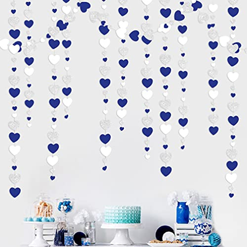 Pink Blume 52Ft Marineblau Silber Liebe Herz Girlanden Silber Königsblau Hängende Luftschlangen Banner für Jubiläum alentinstag Verlobung Hochzeit Baby Brautdusche Geburtstag Party Dekoration Zubehör