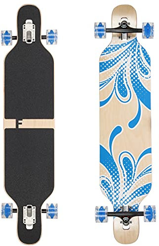 Flex2 bis 84kg - Camber Longboard (Flex2 bis 84kg, blau Blume LED - Ahornholz)