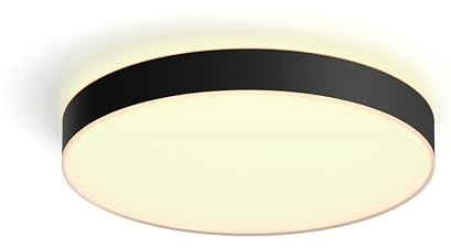 Philips Hue White Ambiance Enrave Deckenleuchte XL (6.100 lm) inkl. Dimmschalter, dimmbare Deckenlampe für das Hue Lichtsystem mit allen Weißtönen, smarte Lichtsteuerung über Sprache und App, schwarz