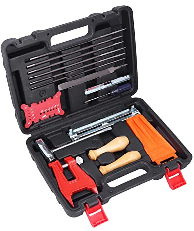Affûteuse de chaîne de tronçonneuse, ensemble d'affûtage de chaîne de tronçonneuse 16 pièces avec boîte à outils pour l'entretien