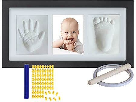 Baby Handabdruck und Fußabdruck Set, Handabdruck Baby, Gipspackungen Briefschablone kit und Bilderrahmen, Bilderrahmen Baby Geschenk Jungen Mädchen Personalisierte Geschenke Baby (Schwarz)
