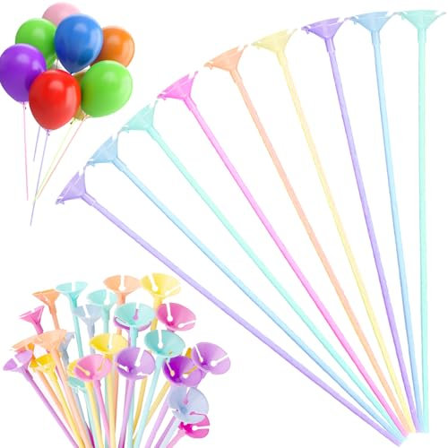 100 unidades de globos Palos reutilizables de plástico, varillas de globo, soporte para palos de globo, para decoración de cumpleaños, bodas, accesorios de celebración, color Multicolor
