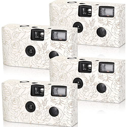Zhengmy 4 Pack Disposable Camera for Wedding, 34mm Single Use with Flash and Hand Strap Cameras One Time Gathering Wedding Anniversary Travel Camp Party Supply (Fresh Style)