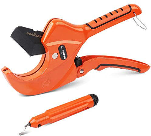 BRIMIX Kit 2 pcs 64mm cortador de tubos y manguera de plástico PVC PEX PPR. Cortatubo tipo trinquete, hoja acero SK5. Herramienta de desbarbado