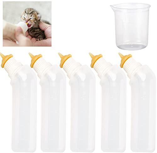 Gufastoe 5Pcs Haustier Fütterung Mini Silikon Nippel mit Flasche für Welpen Hund Katze oder andere Haustiere (Fleischfarbe)