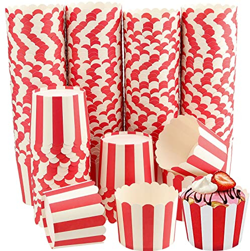 PINGEUI 200 Stück Mini Muffin Förmchen Papier, Eisbecher Pappe, 7x6x5,5cm Muffin Backförmchen Cupcake Formen Papier in Weiß und Rot, Cupcake Backbecher Kuchenkörbchen für Eisbecher Geburtstage