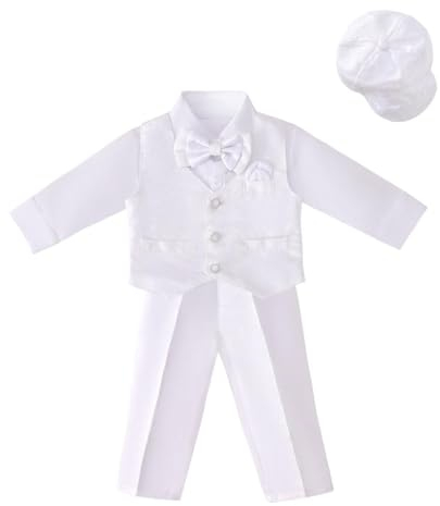 Lito Angels Baby Jungen Taufkleidung Taufanzug Taufe Kleidung Weißer Anzug mit Haube Größe 9-12 Monate 80 (Tag-Nummer 0M)