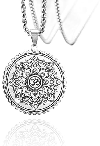 SIPURIS Lotusblume Halskette für Männer Frauen Om Ohm Symbol Yoga Buddhistischer Anhänger Edelstahl Vintage Mandala Anhänger Halskette Spirituelles Schmuck Geschenk Kein Edelstein