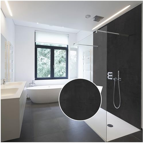 WALLando Premium Duschrückwand 250 x 100 cm – Einfach zu montierende Wandverkleidung für Dusche & Bad – Hochwertige PVC-Duschwand in Steinoptik, seidenmatt – Beton Graphit