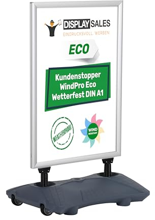DISPLAY SALES Plakatständer WindPro® ECO | Kundenstopper OUTDOOR in DIN A1 | Plakataufsteller A1 wetterfest in silber | Aufsteller Werbung beidseitig nutzbar für 2 Plakate