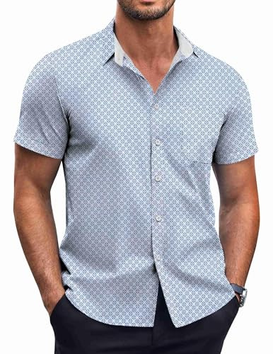 COOFANDY Men's Short Sleeve Dress Shirts Wrinkle Free Polka Dot Print Shirt Casual Button Down Shirts with Pocket