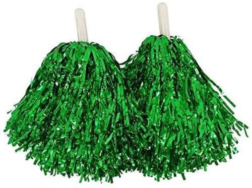 URBANWAZE Plastic Cheerleader Cheerleading Pom Poms Party Costume Accessory Set Ball Dance Fancy Dress Night Party Sports Cheer Training Circus Dance Baton Twirling Dancing Streamers (GREEN PAIR)