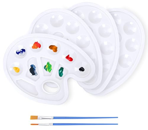 4 Stück Mischpalette 22,5cm, Malpalette mit Pinsel für Malen und Bastelarbeiten