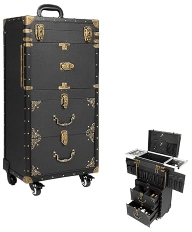 Rolling Beauty Case Kosmetikkoffer Trolley 4 Regale, Abschließbar Koffer Kosmetikkoffer Make-up Fall Friseurwagen Schönheit, Salon Gepäck Reise Veranstalter für Professionelle Visagisten