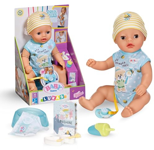 BABY Born Lukas (Little Baby Boy) - 36 cm große Babypuppe - 7 Funktionen inkl. Accessoires & Strampler - Funktioniert komplett ohne Batterien - Geeignet für Kleinkinder ab 1 Jahr