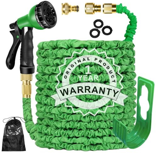 Gartenschlauch Flexibel 30m/100ft -ausdehnbarer Wasserschlauch mit 8 Sprühmuster, 3/4 & 1/2 Adapter, A flexibel Schlauch für Garten, Auto, zum Waschen und Gießen (grün)