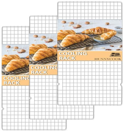 hunnycook Set di 3 griglie di raffreddamento rettangolari per torte, in acciaio inox, 40,2 x 25 cm, argento, riutilizzabili per cuocere, grigliare e asciugare, sane e robuste, lavabili in