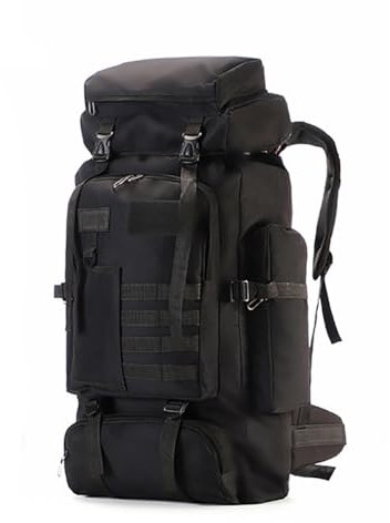 Kabxhueo Groß Wandern Rucksack 80l, Outdoor Militär Rucksack fur Herren Damen Molle Taktische Wanderrucksack Wasserdicht Trekkingrucksack Survival Notfall Backpack für Reisen Camping Trekking,Schwarz
